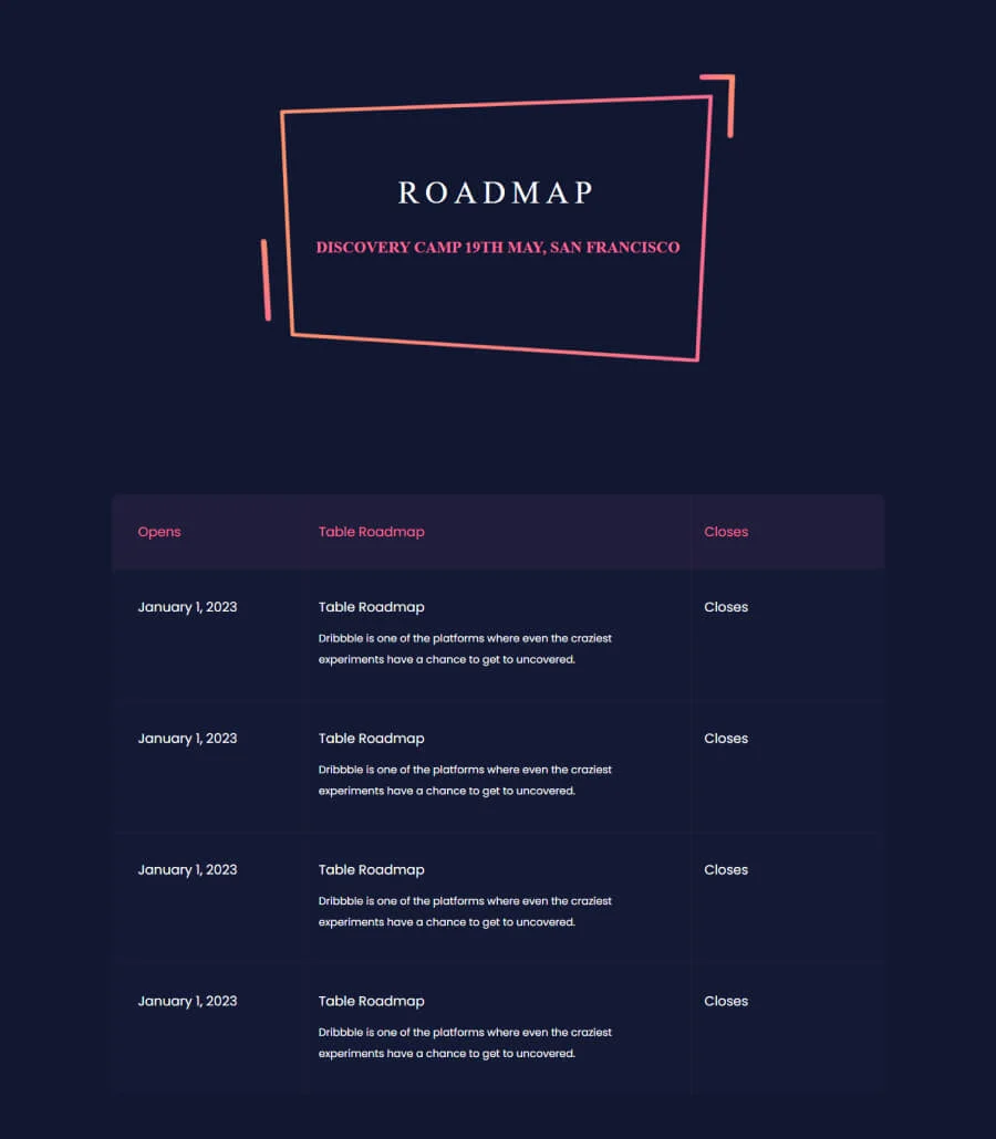 EventGree Roadmap Page Dark For Gutenberg