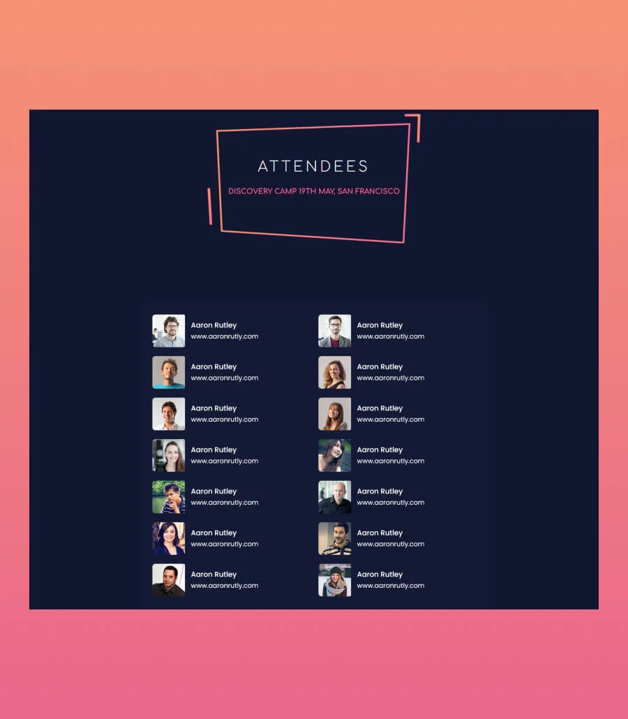 EventGree Attendees Page Dark For Gutenberg