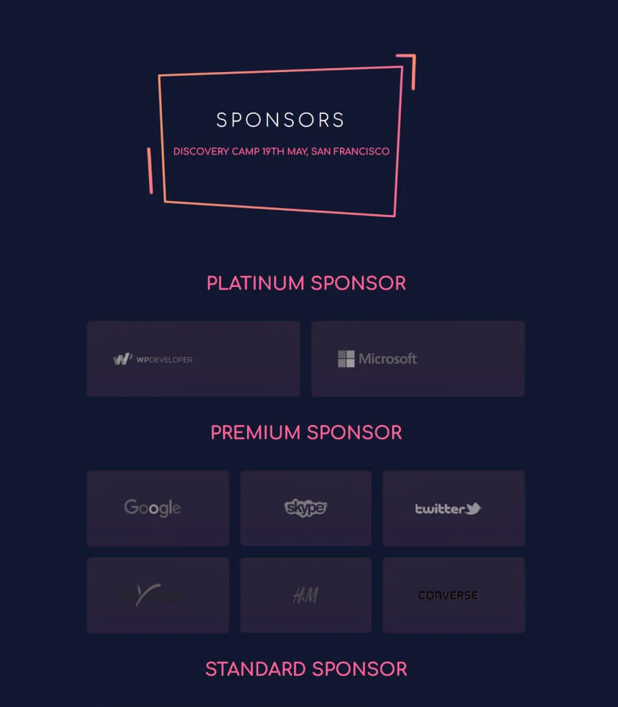 EventGree Sponsor Page Dark For Gutenberg