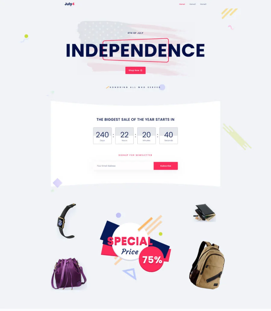 登陆页Gutenberg网站模板_一键导入快速建站插图1-WP资源海 July4 Landing Page For Gutenberg