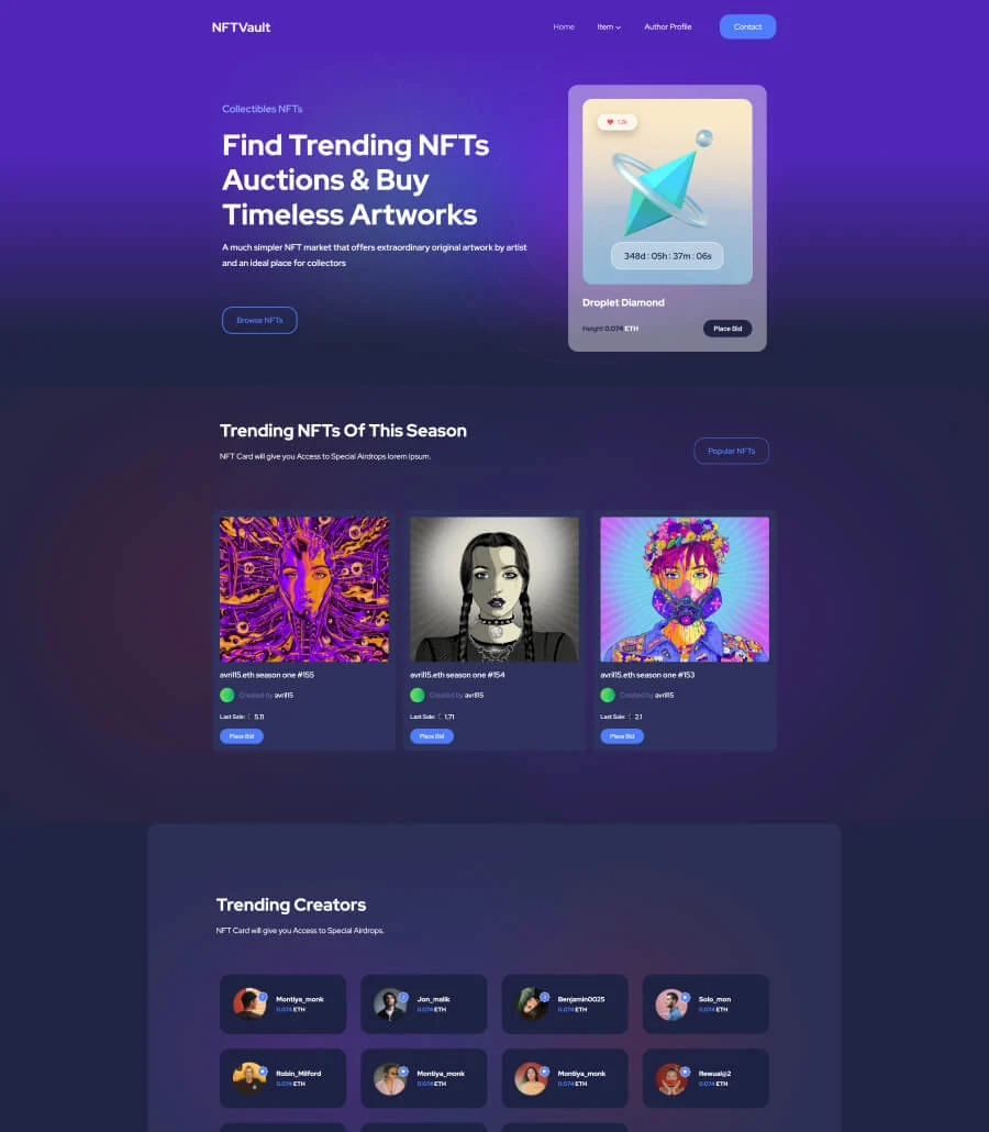 NFT项目Gutenberg网站模板_一键导入快速建站插图1-WP资源海 NFTVault Home Page For Gutenberg