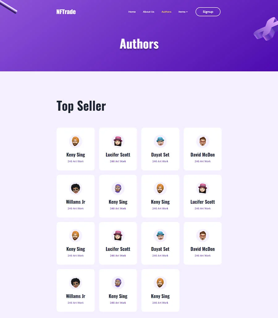 NFTrade Authors Page