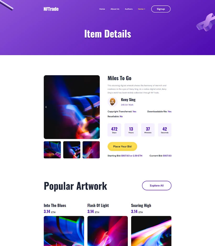 NFTrade Item Details Page