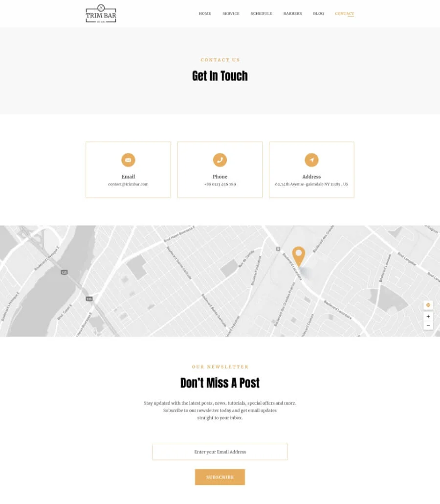 理发店Elementor网站模板_一键导入快速建站插图2-WP资源海 Trim Bar Contact Page