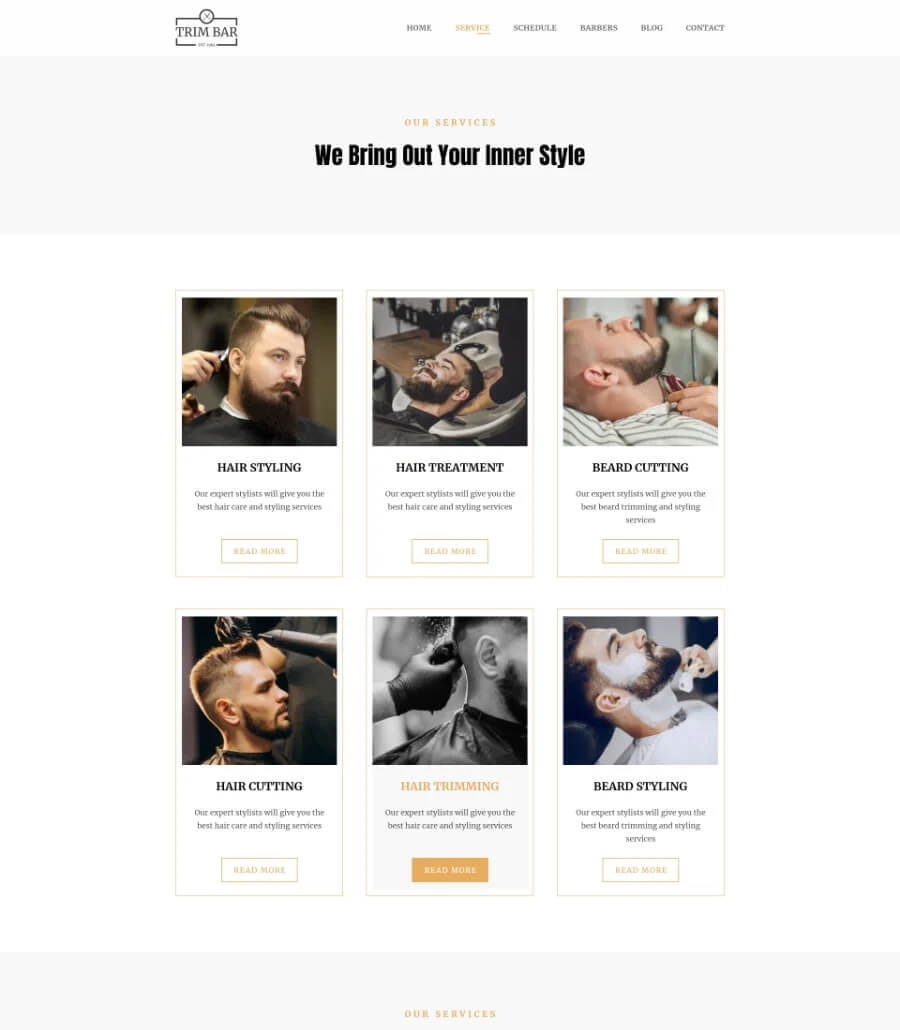 理发店Elementor网站模板_一键导入快速建站插图5-WP资源海 Trim Bar Services Page