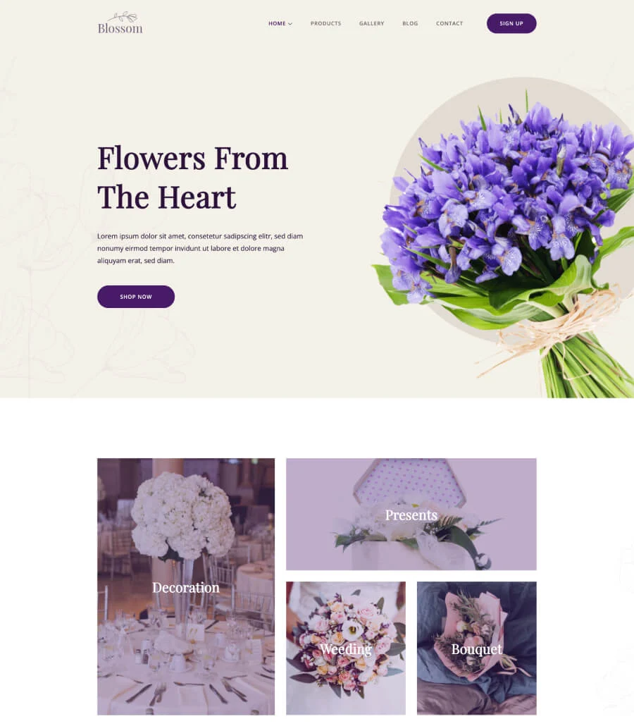 花店Gutenberg网站模板_一键导入快速建站插图1-WP资源海 Blossom Home Page For Gutenberg