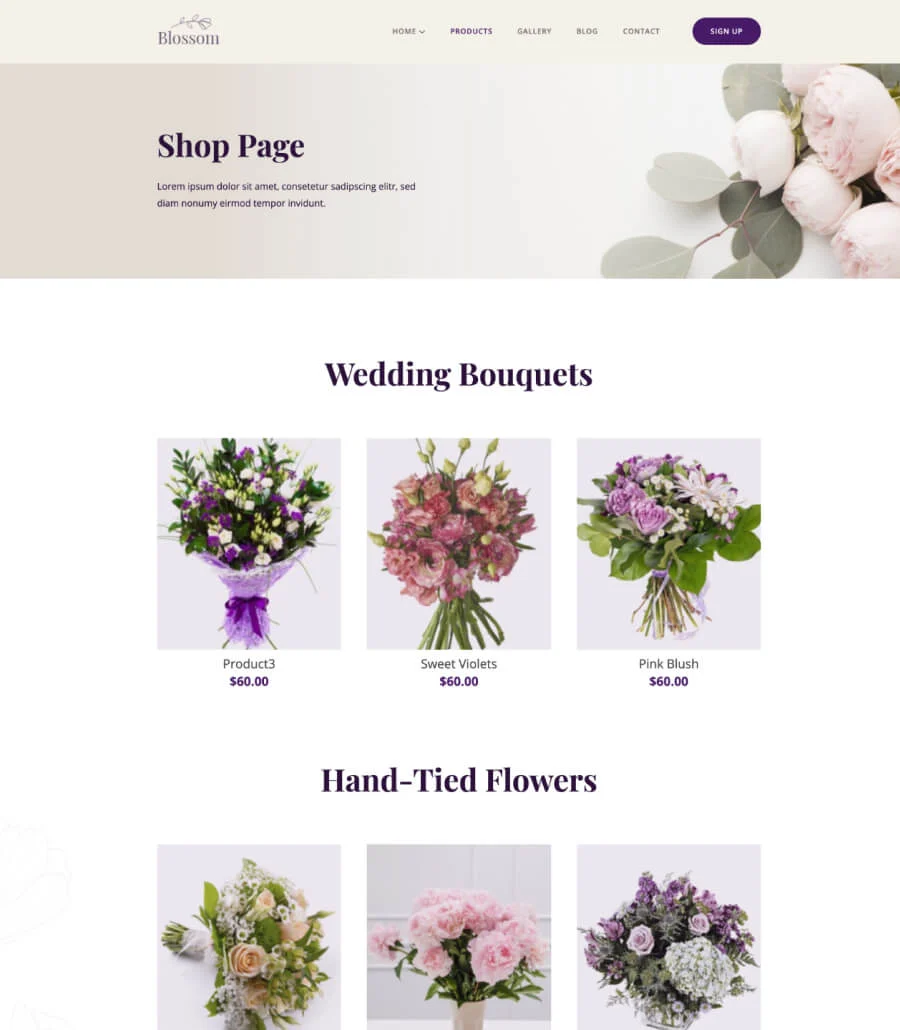 花店Gutenberg网站模板_一键导入快速建站插图6-WP资源海 Blossom Products Page Gutenberg