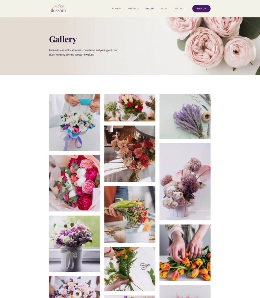 花店Gutenberg网站模板_一键导入快速建站插图5-WP资源海 Blossom Gallery Page For Gutenberg