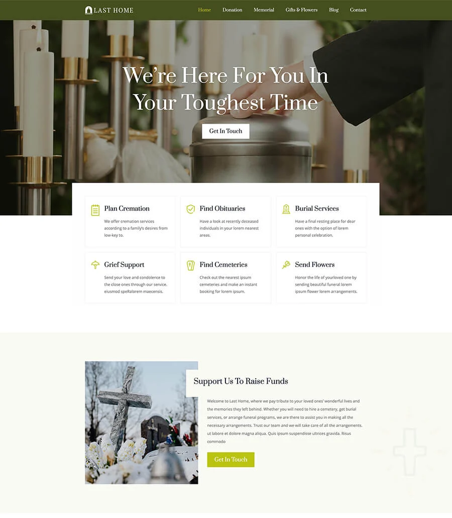 殡仪服务Gutenberg网站模板_一键导入快速建站插图1-WP资源海 Last Home Home Page For Gutenberg