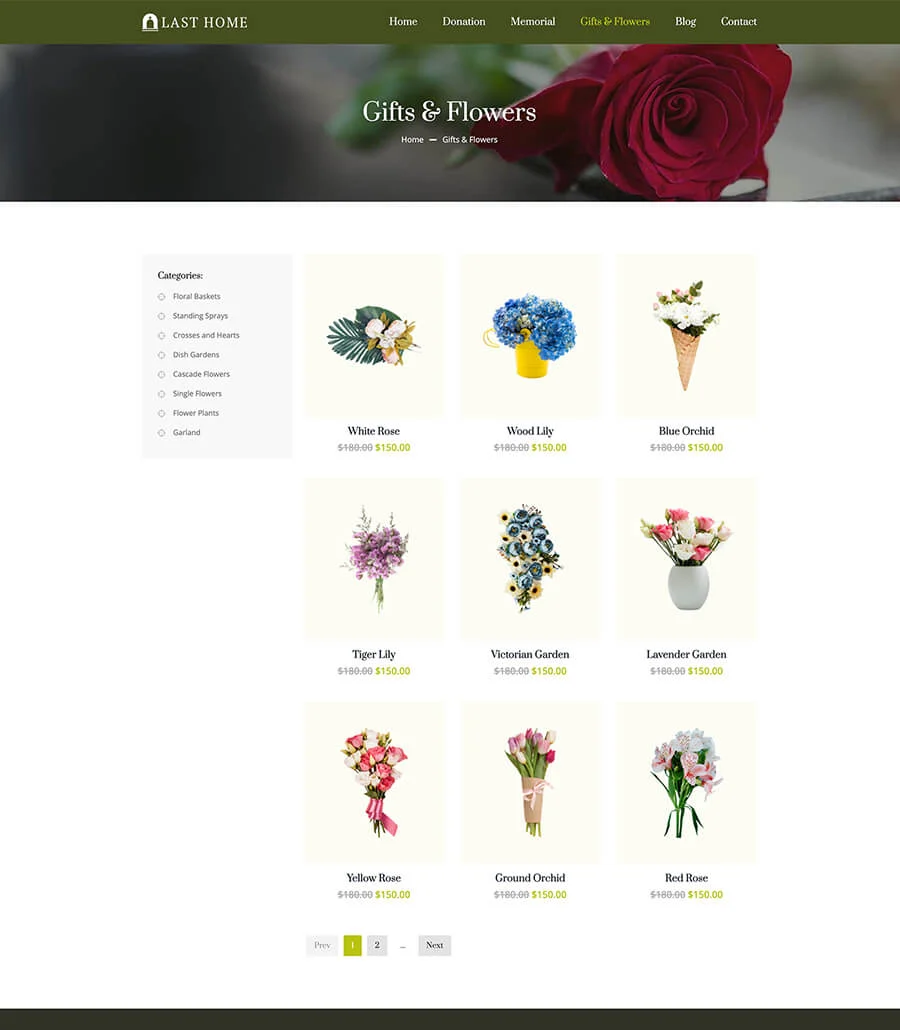 殡仪服务Gutenberg网站模板_一键导入快速建站插图4-WP资源海 Last Home Gifts & Flowers Page For Gutenberg