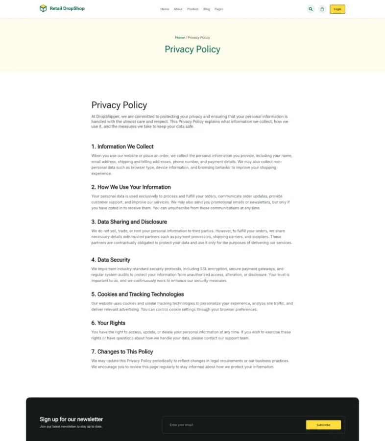 Retail DropShop Privacy Policy Page