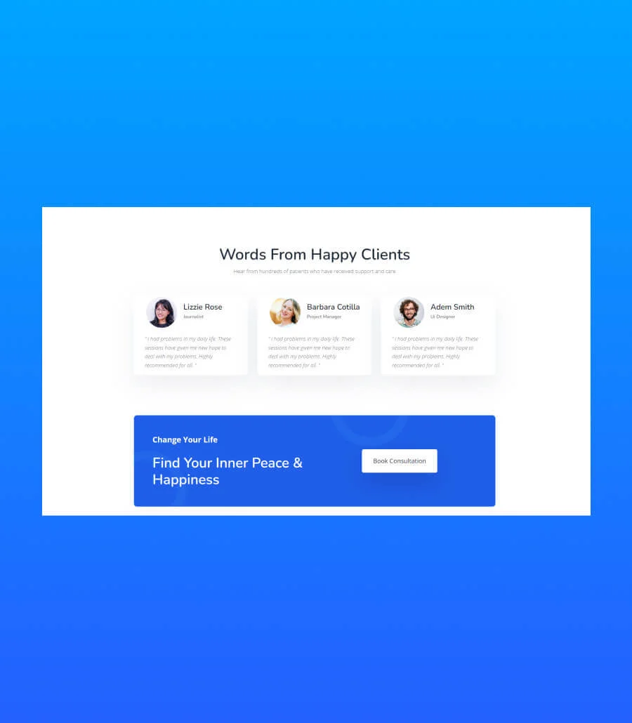 Holistic Wellness Testimonial Section For Gutenberg