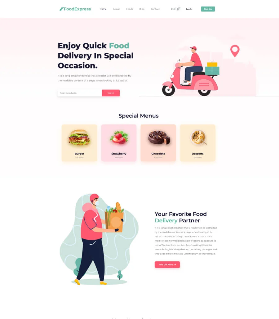 Food Express Home Page For Gutenberg