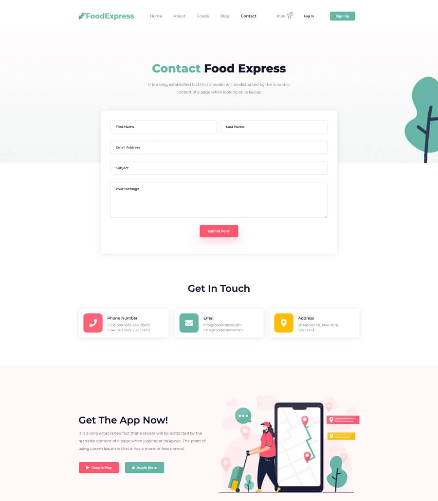 Food Express Contact Page For Gutenberg