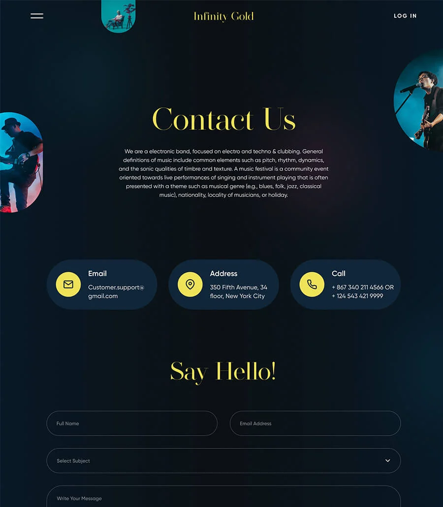 Infinity Gold Contact Page