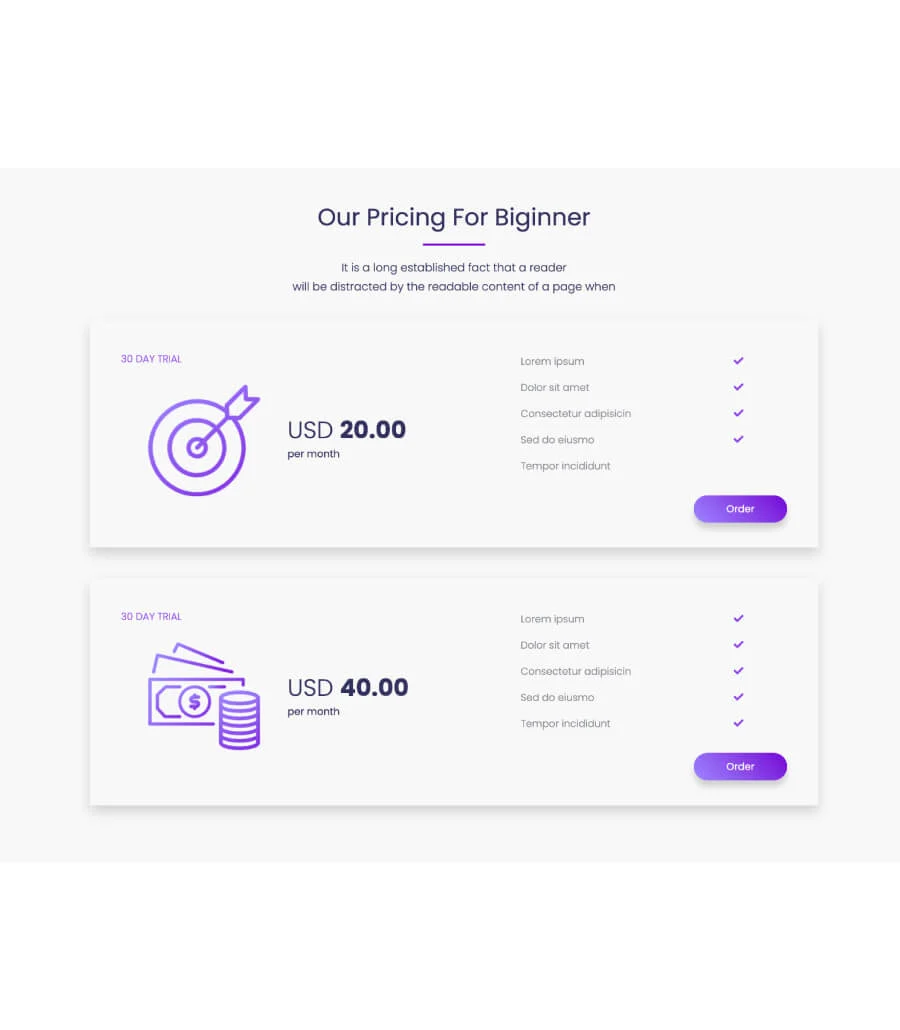 SaaS Starter Beginner Pricing Section For Gutenberg