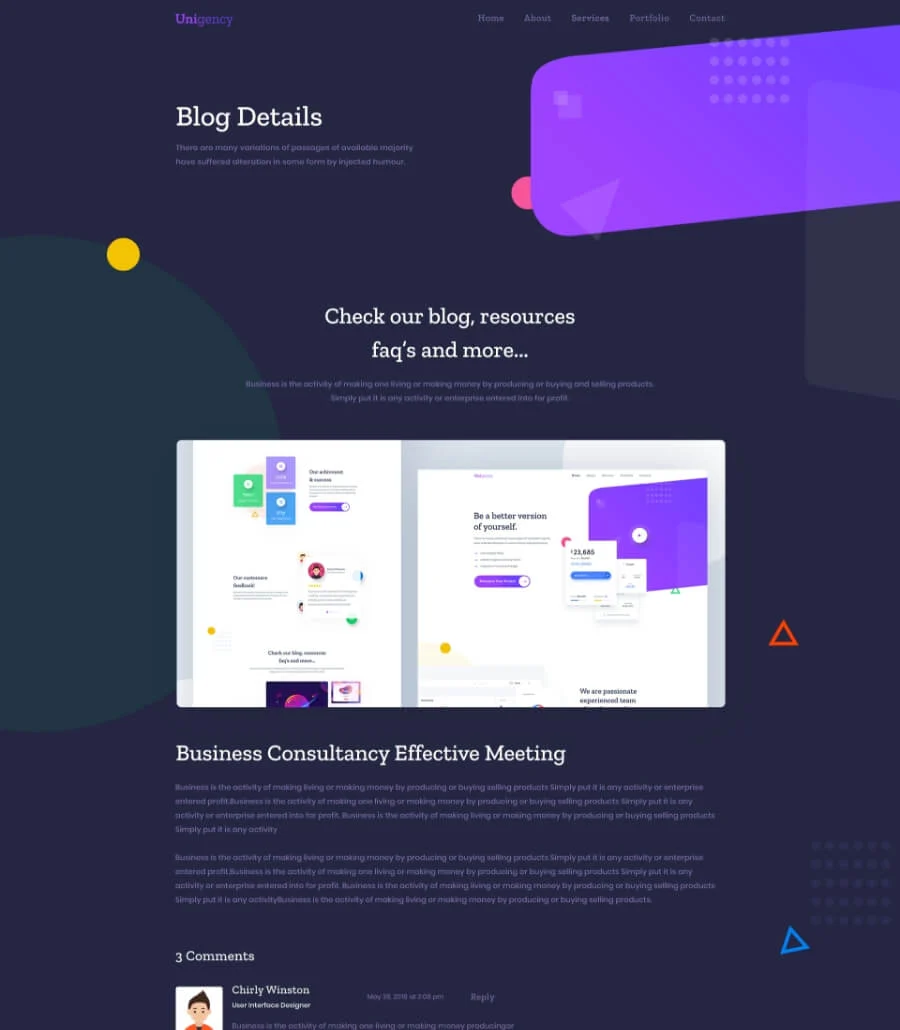 Unigency Agency Template Blog Details Dark