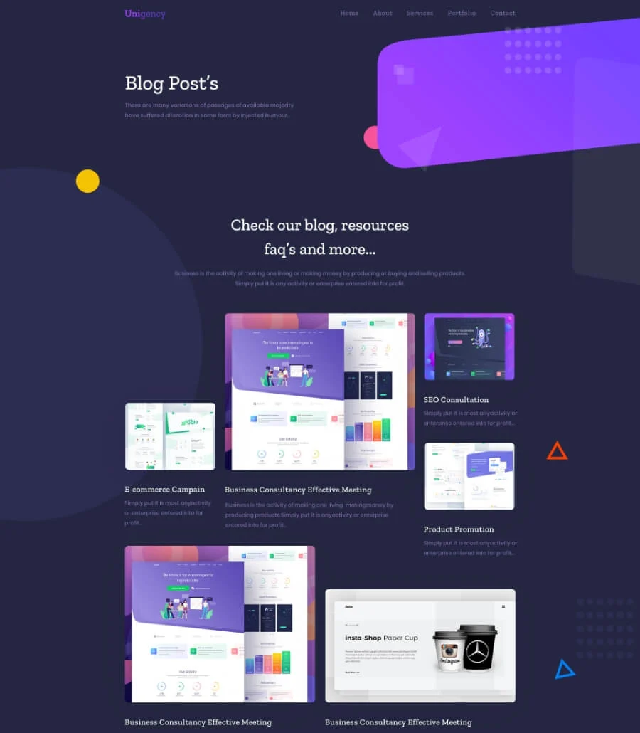 Unigency Agency Template Blog Dark