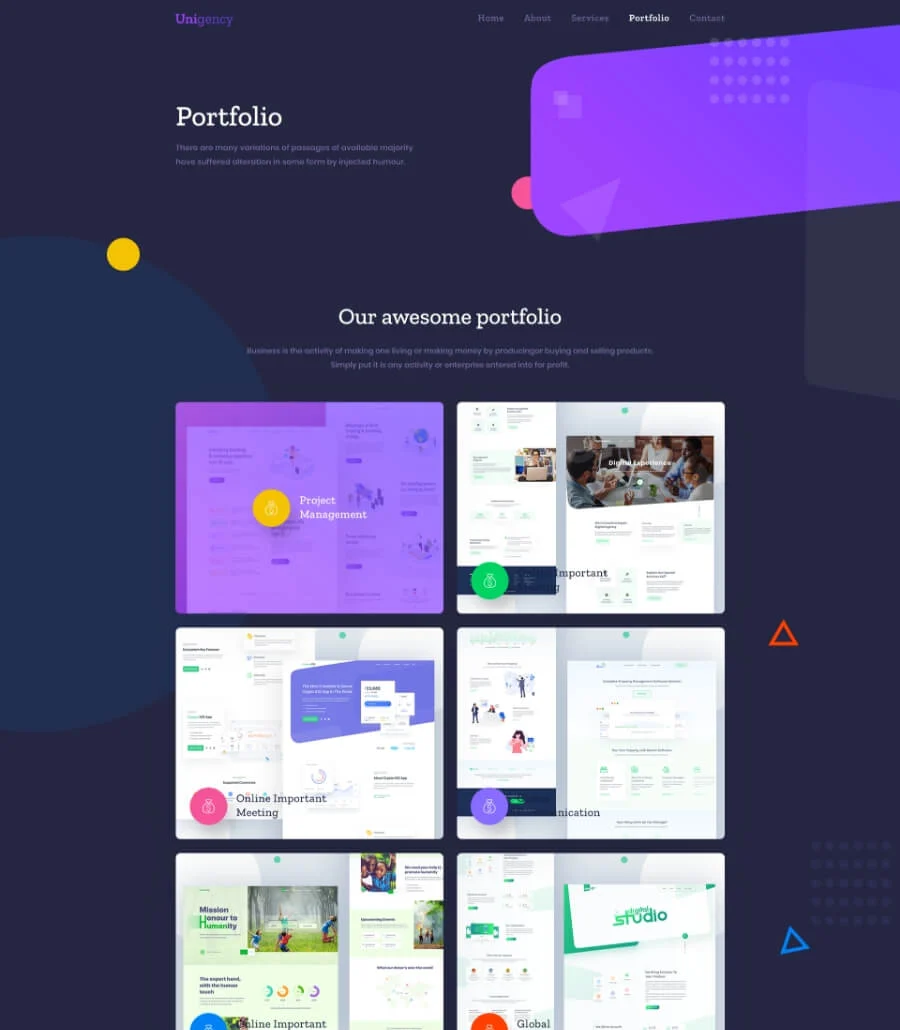 Unigency Agency Template Portfolio Dark