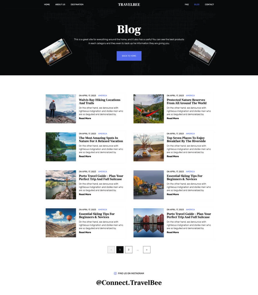 旅行博客Gutenberg网站模板_一键导入快速建站插图4-WP资源海 TravelBee Blog Page For Gutenberg