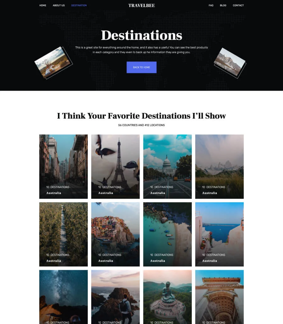 旅行博客Gutenberg网站模板_一键导入快速建站插图5-WP资源海 TravelBee Destination Page For Gutenberg