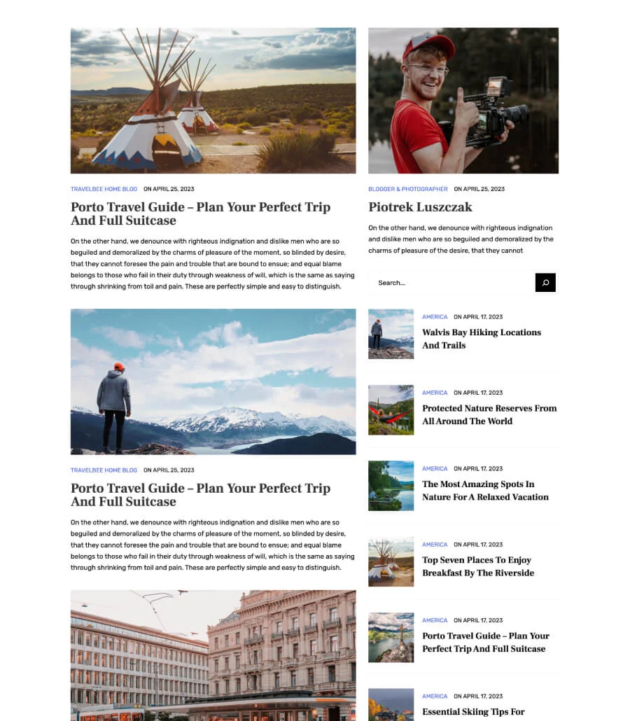 旅行博客Gutenberg网站模板_一键导入快速建站插图7-WP资源海 TravelBee Blog Section For Gutenberg