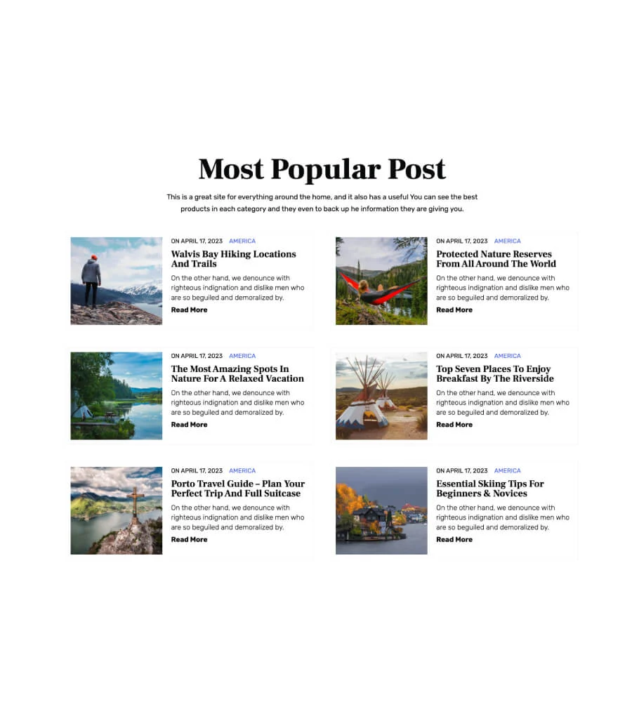 旅行博客Gutenberg网站模板_一键导入快速建站插图8-WP资源海 TravelBee Most Popular Post Section For Gutenberg