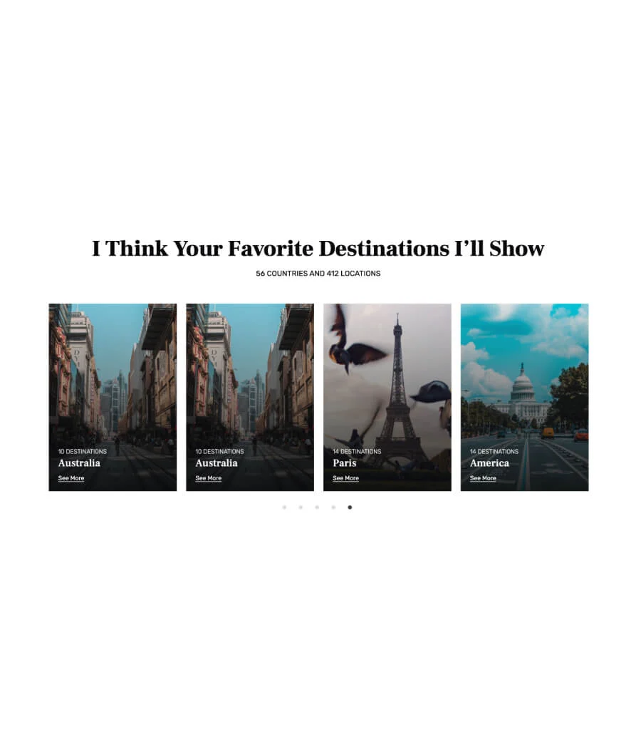 旅行博客Gutenberg网站模板_一键导入快速建站插图10-WP资源海 TravelBee Favorite Destination Section For Gutenberg