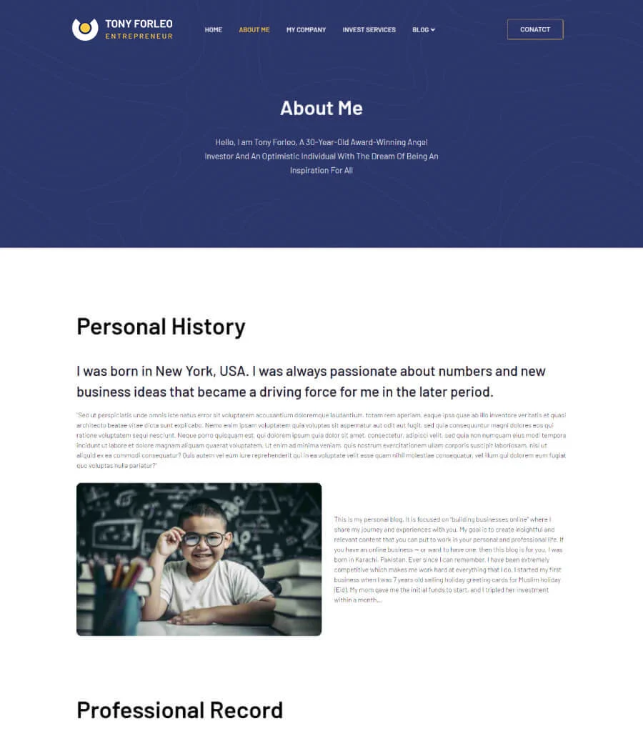 Tony Forleo About Me Page