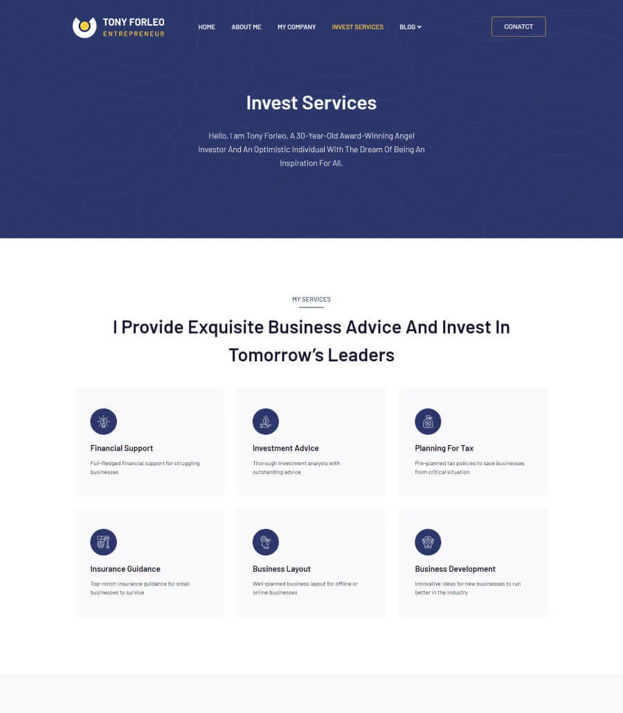Tony Forleo Invest Services Page