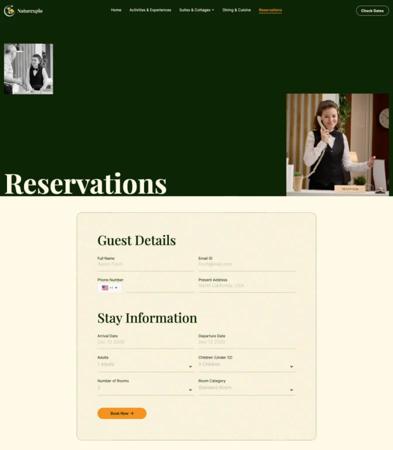 生态旅游Gutenberg网站模板_一键导入快速建站插图2-WP资源海 Naturexplo Reservations Page for Gutenberg