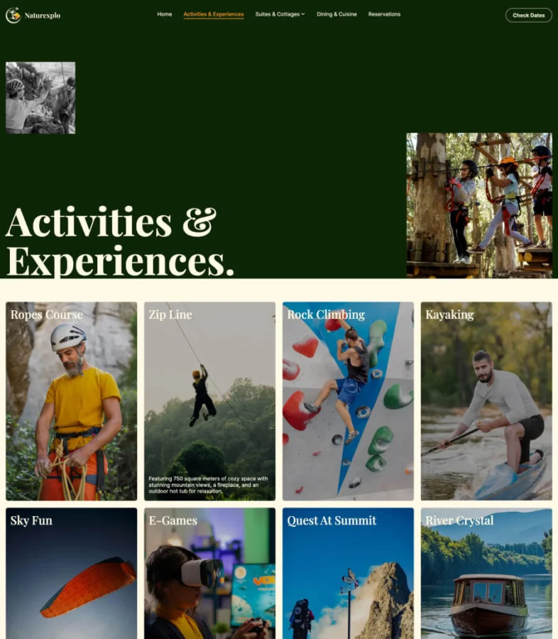 生态旅游Gutenberg网站模板_一键导入快速建站插图6-WP资源海 Naturexplo Activities & Experiences Page for Gutenberg