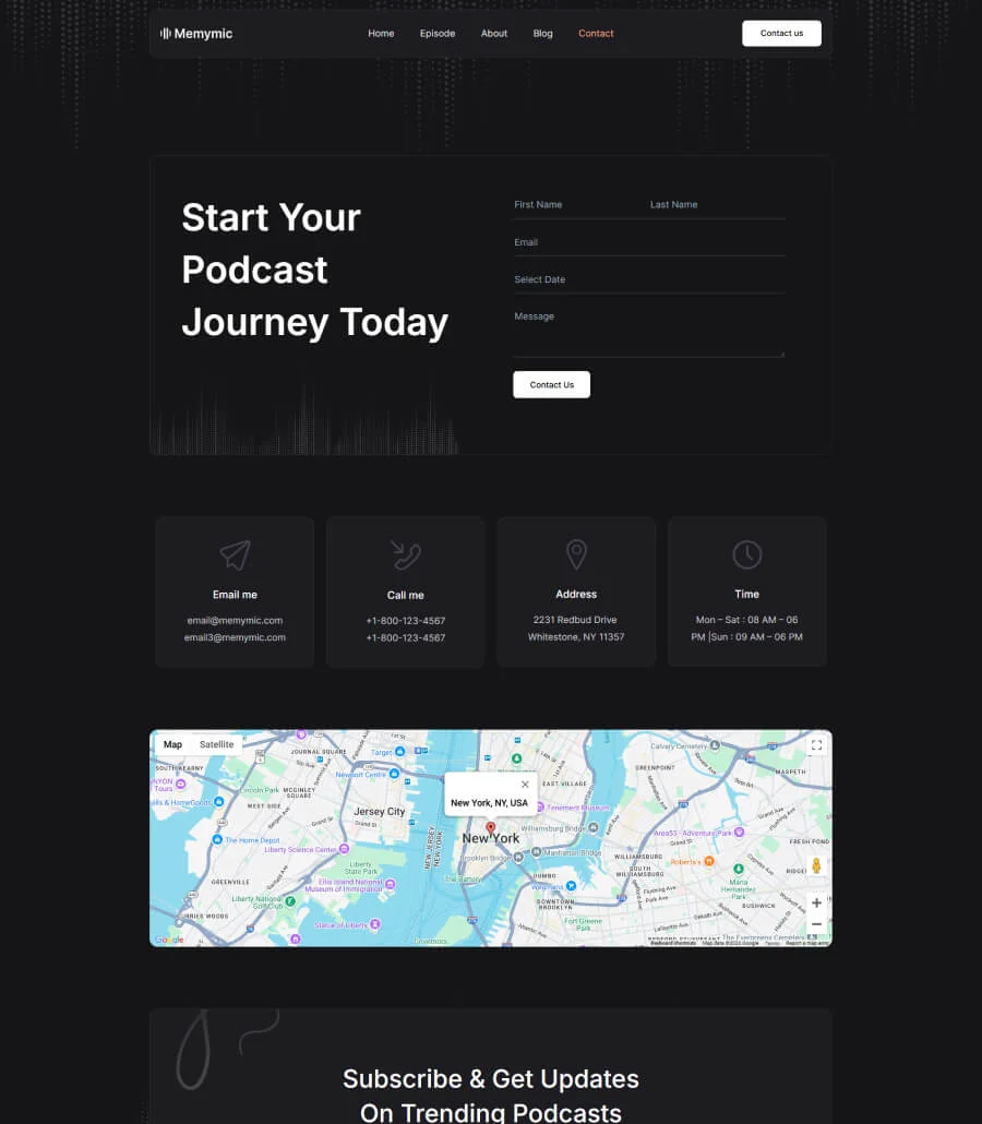 播客Gutenberg网站模板_一键导入快速建站插图3-WP资源海 Memymic Contact Page For Gutenberg