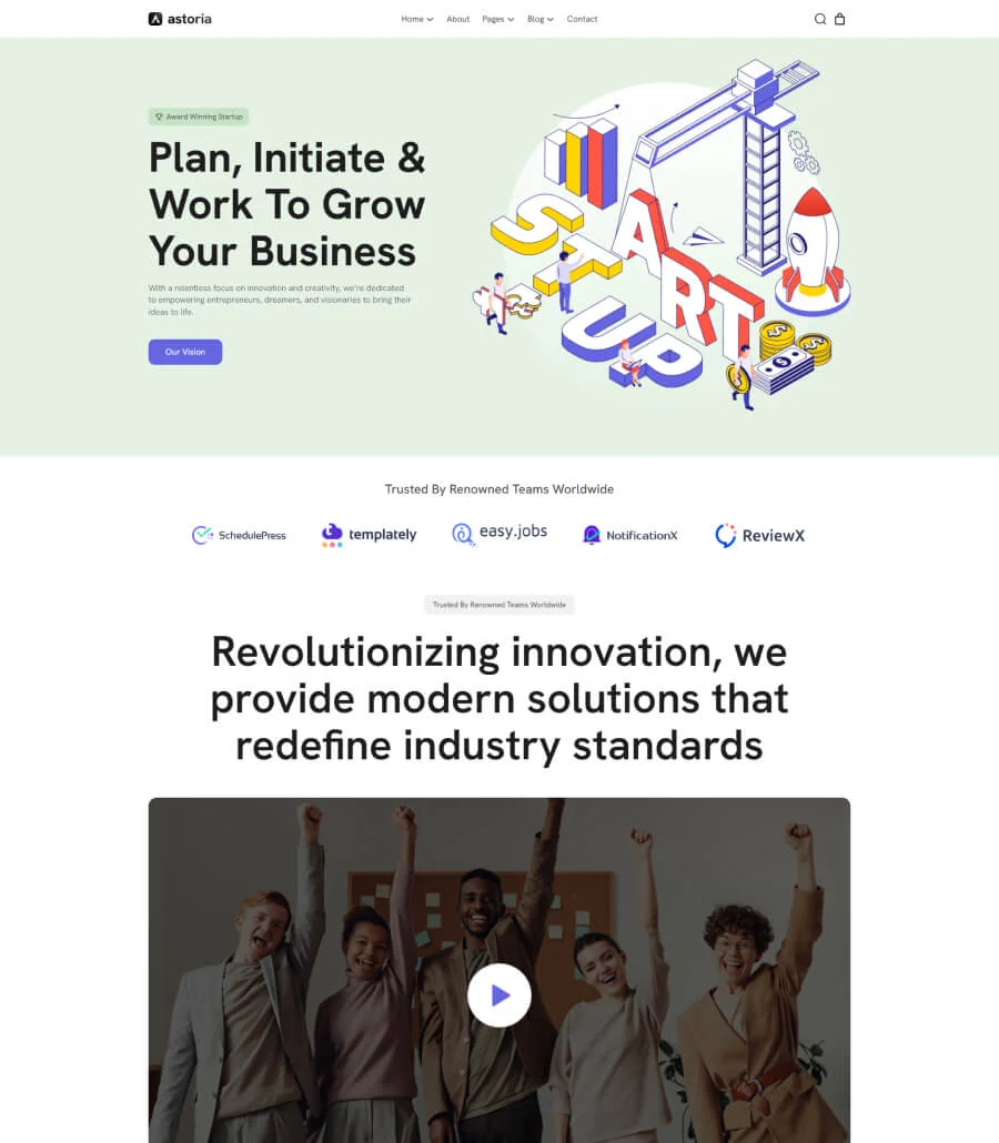 多用途Gutenberg网站模板_一键导入快速建站插图2-WP资源海 Astoria Startup Landing Page for Gutenberg