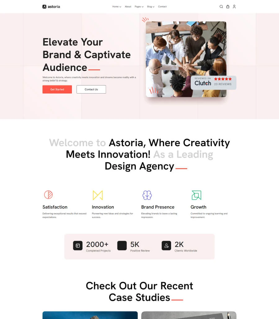 多用途Gutenberg网站模板_一键导入快速建站插图3-WP资源海 Astoria Agency Landing Page for Gutenberg