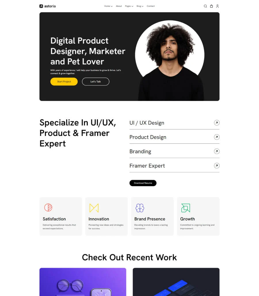 多用途Gutenberg网站模板_一键导入快速建站插图4-WP资源海 Astoria Portfolio Landing Page for Gutenberg