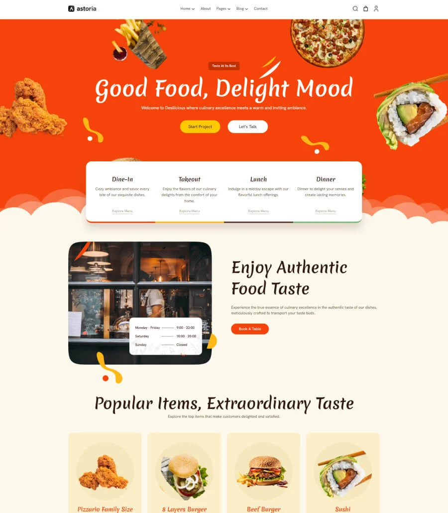 多用途Gutenberg网站模板_一键导入快速建站插图5-WP资源海 Astoria Restaurant Landing Page for Gutenberg