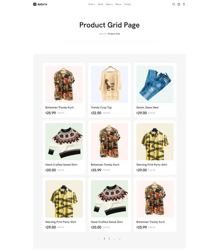 多用途Gutenberg网站模板_一键导入快速建站插图9-WP资源海 Astoria Product Grid Page for Gutenberg