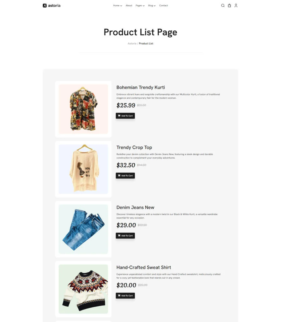 多用途Gutenberg网站模板_一键导入快速建站插图10-WP资源海 Astoria Product List Page for Gutenberg