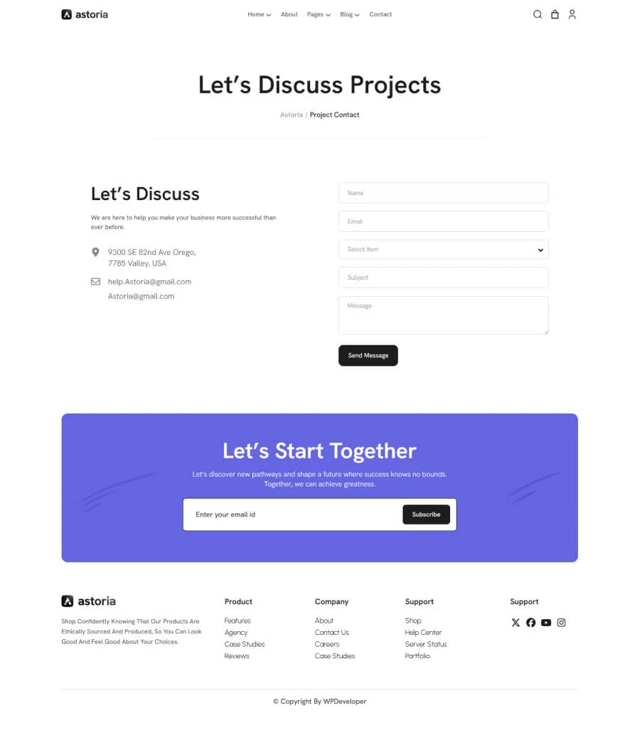 多用途Gutenberg网站模板_一键导入快速建站插图11-WP资源海 Astoria Project Contact Page for Gutenberg