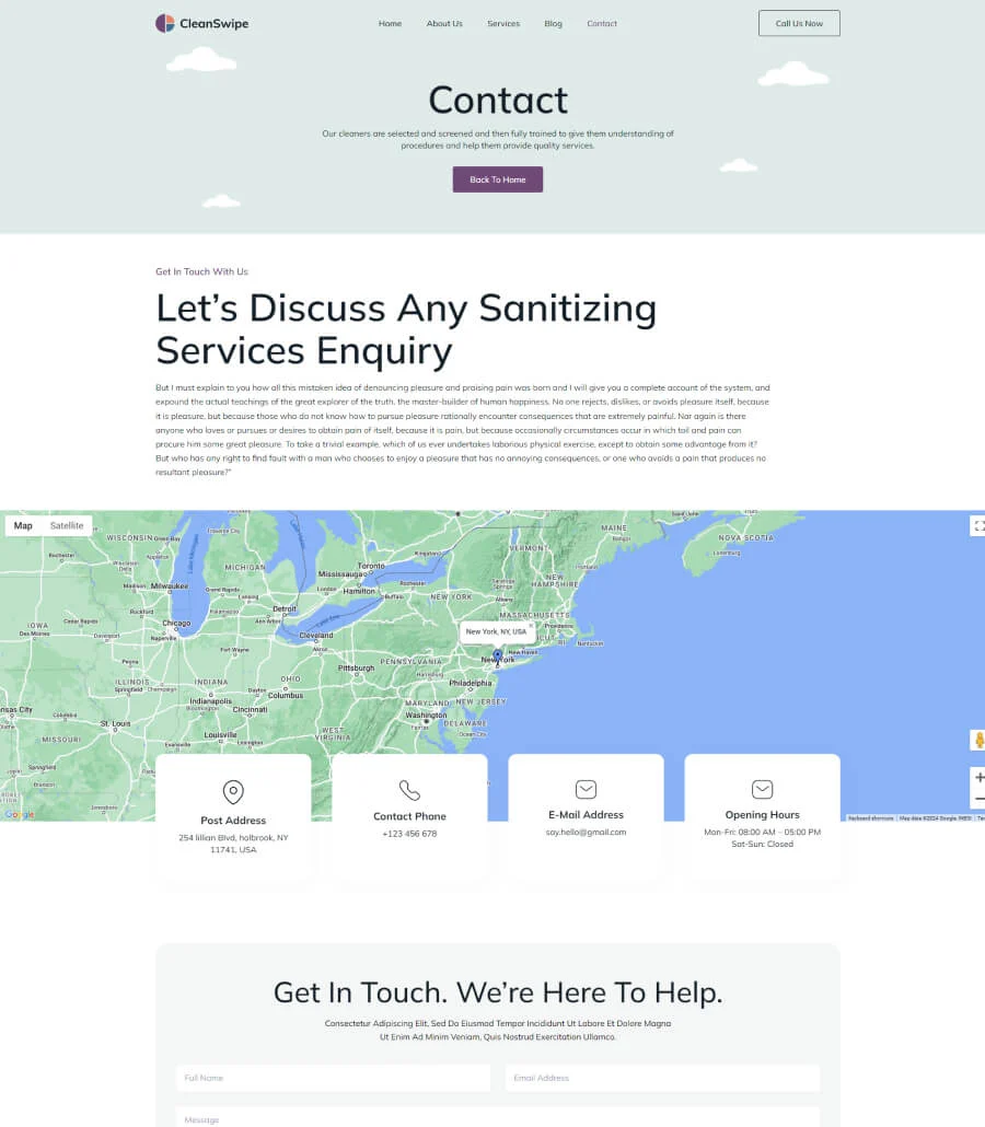 CleanSwipe Contact Us Page For Gutenberg