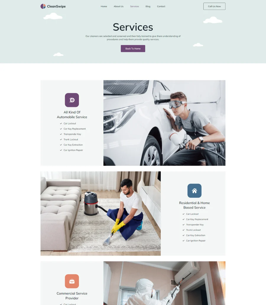 CleanSwipe Services Page For Gutenberg