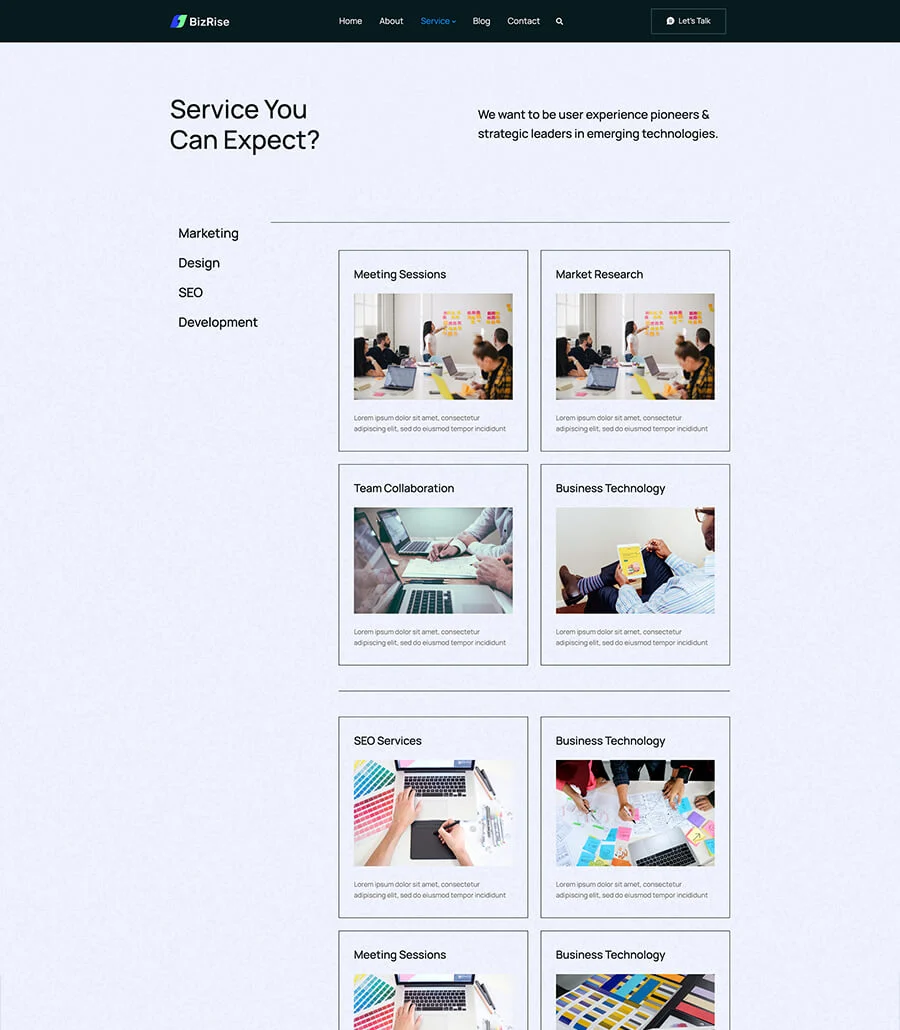 多用途机构Elementor网站模板_一键导入快速建站插图2-WP资源海 BizRise Service Page