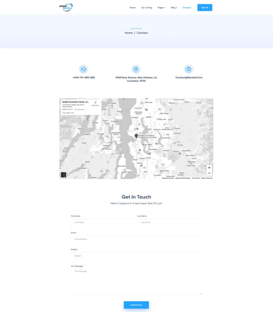 Speedy Rentals Contact Page