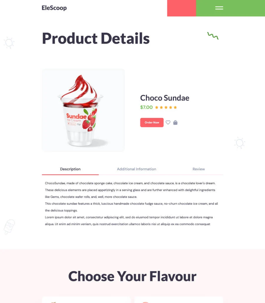 冰激凌店Elementor网站模板_一键导入快速建站插图3-WP资源海 EleScoop Product Details Page