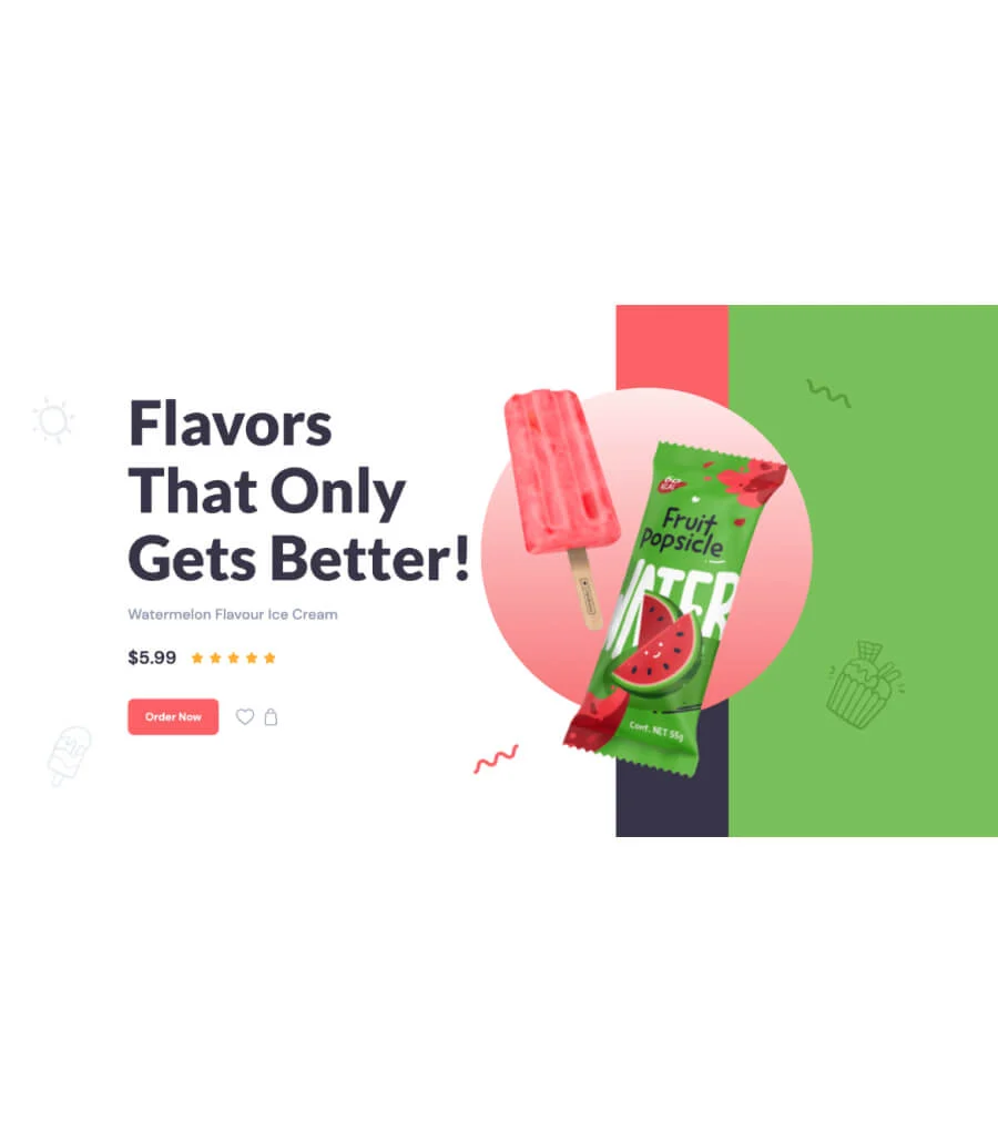 冰激凌店Elementor网站模板_一键导入快速建站插图6-WP资源海 EleScoop Hero Section