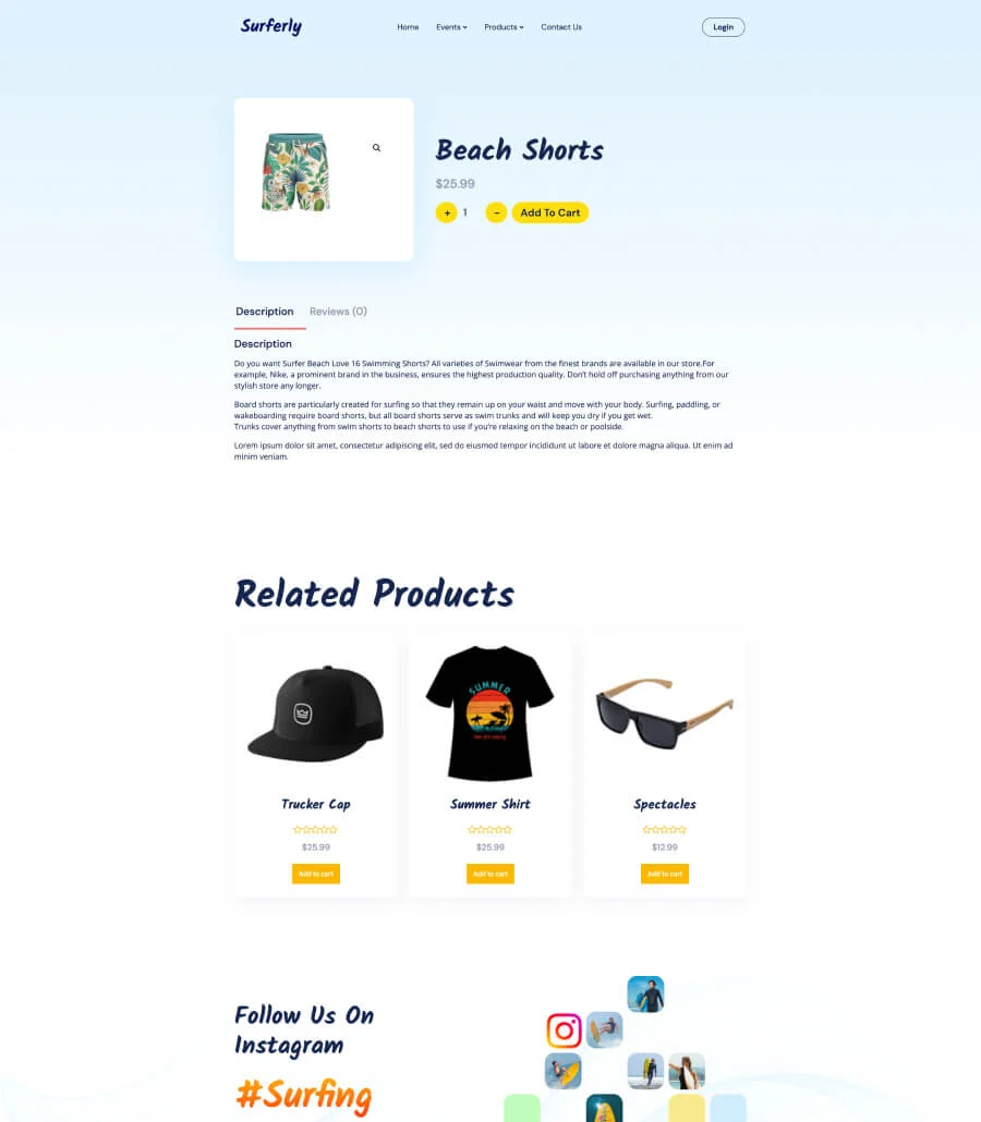 冲浪活动Elementor网站模板_一键导入快速建站插图2-WP资源海 Surferly Product Details Page