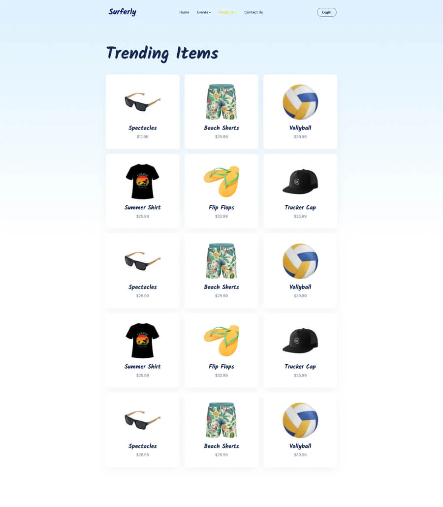 冲浪活动Gutenberg网站模板_一键导入快速建站插图5-WP资源海 Surferly Products Page For Gutenberg