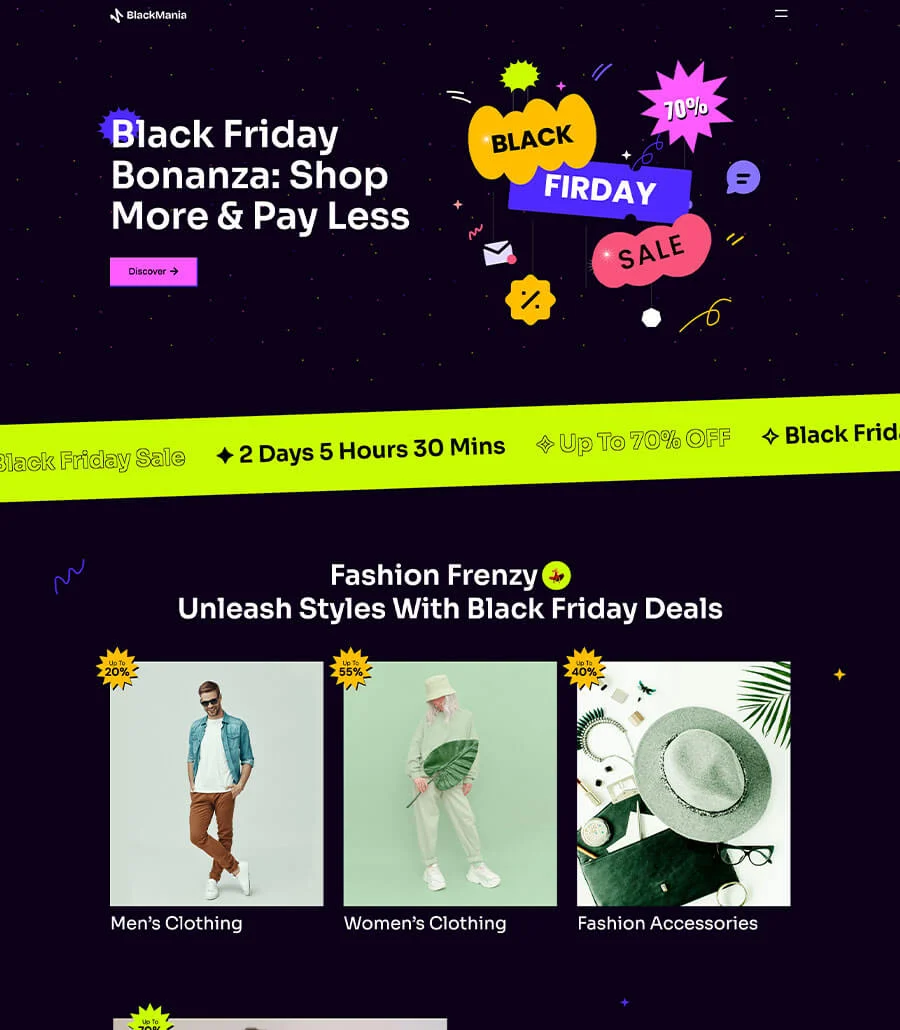 BlackMania Black Friday Landing Page For Gutenberg