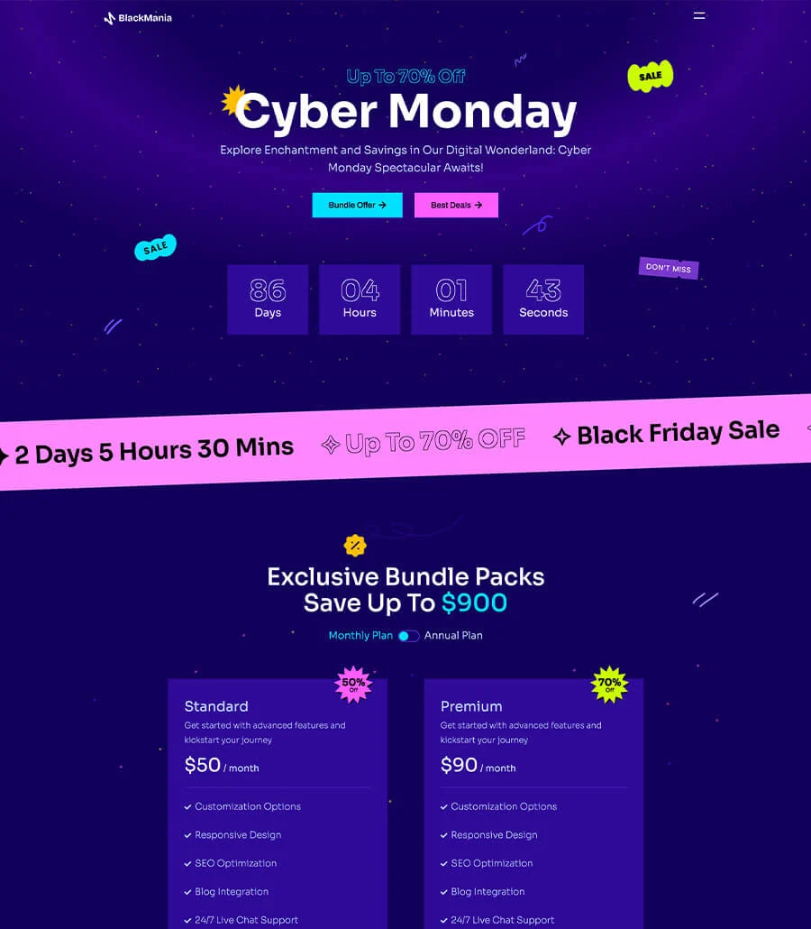 BlackMania Cyber Monday Landing Page For Gutenberg
